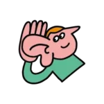 een poppetje wat diens hand achter het oor houdt om goed te kunnen luisteren