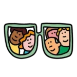 Een bril waardoor meerdere mensen kijken zodat zij hetzelfde zien